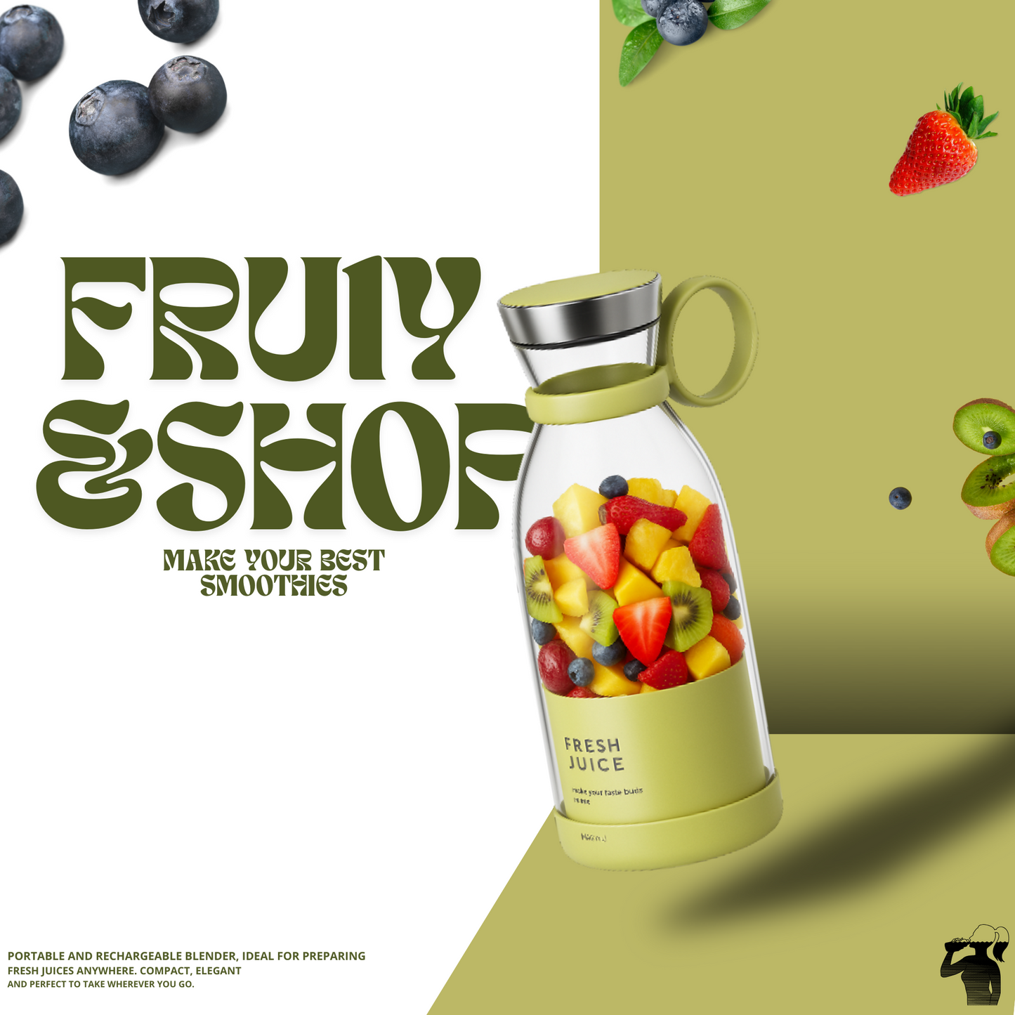 Blender Smoothie Juicer, Portable Blender Mini Jug Blenders, Multifunctional Personal Blender with USB Rechargeable