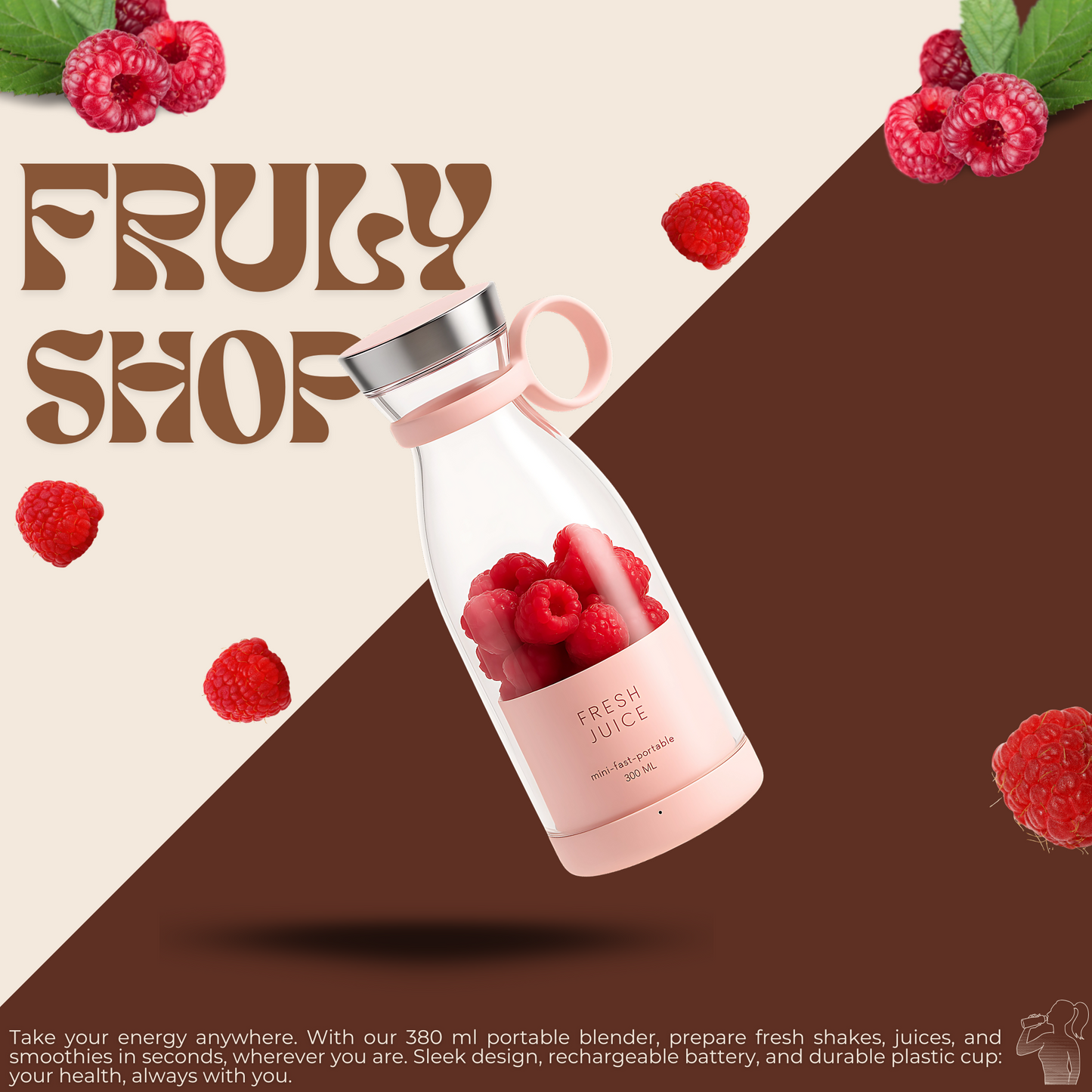 Portable USB Blender – 380ml Personal Mixer with high-quality Cup and Wireless Charging directly from frulyshop