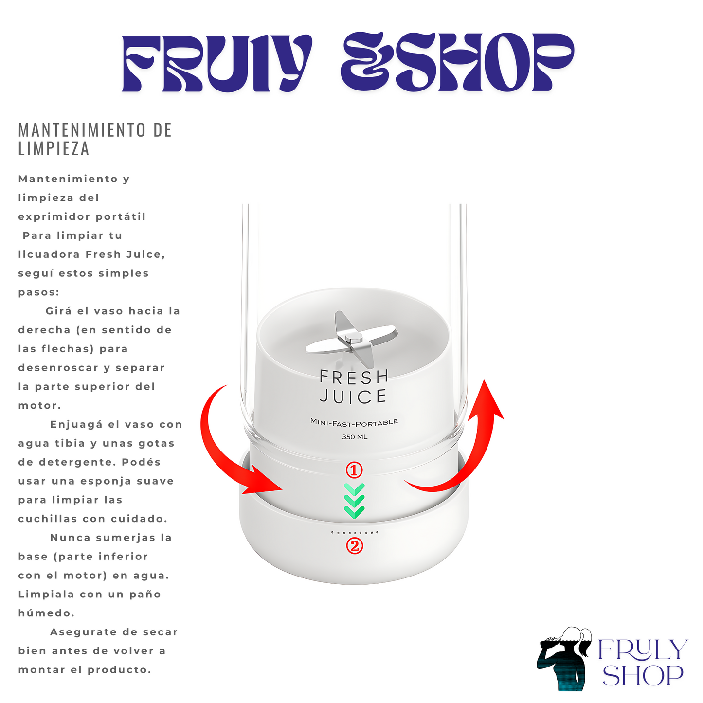 Licuadora USB Portátil – Batidora Personal 380ml con Vaso de Vidrio y Carga Inalámbrica directo de frulyshop