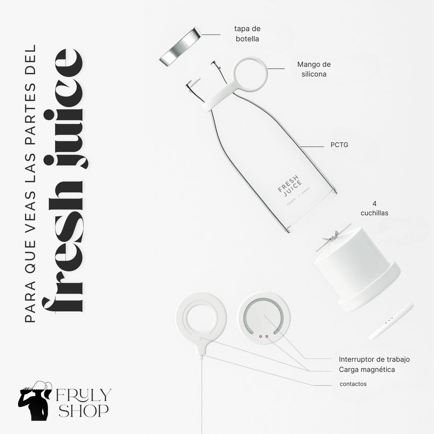 Licuadora USB Portátil – Batidora Personal 380ml con Vaso de Vidrio y Carga Inalámbrica directo de frulyshop